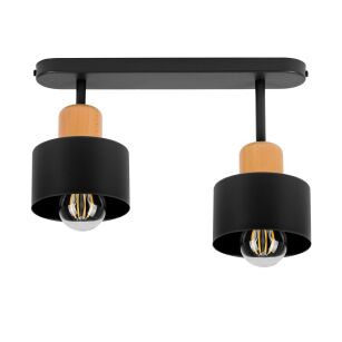 Czarna lampa sufitowa, dwupunktowy spot DBU3306SC z drewna i metalu E27