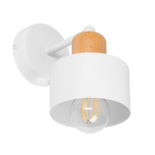 Biały kinkiet LED WD-BU1010WE jednopunktowy z metalu i drewna