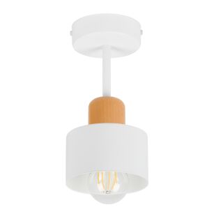 Biała lampa sufitowa, jednopunktowy spot DBU1010WE z drewna i metalu E27