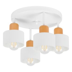 Biała lampa sufitowa, czteropunktowy spot D4BU3030WE z drewna i metalu E27
