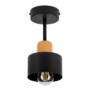 Czarna lampa sufitowa, jednopunktowy spot DBU1010SC z drewna i metalu E27
