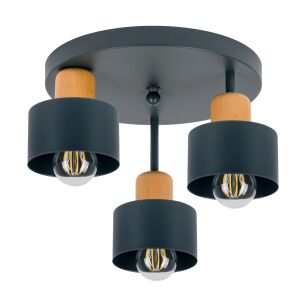 Antracytowa lampa sufitowa, trzypunktowy spot DBU3030AN z drewna i metalu E27
