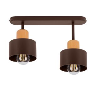Brązowa lampa sufitowa, dwupunktowy spot DBU3306BR z drewna i metalu E27