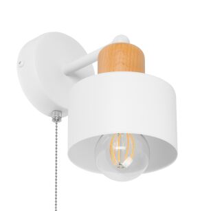Biały kinkiet LED SHWD-BU1010WE jednopunktowy z metalu i drewna z włącznikiem