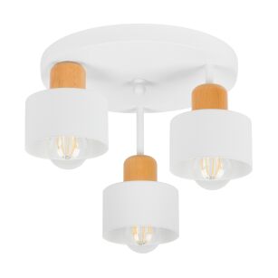 Biała lampa sufitowa, trzypunktowy spot DBU3030WE z drewna i metalu E27