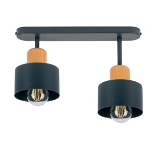 Antracytowa lampa sufitowa, dwupunktowy spot DBU3306AN z drewna i metalu E27