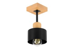 Czarna lampa sufitowa, jednopunktowy spot DSC10x10BU z drewna i metalu E27
