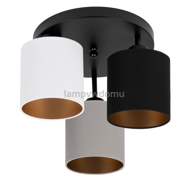 Lampa sufitowa czarna trzypunktowa z szaro-czarno-białymi abażurami C-3030SC-WEGRSC E27