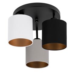 Lampa sufitowa czarna trzypunktowa z szaro-czarno-białymi abażurami C-3030SC-WEGRSC E27