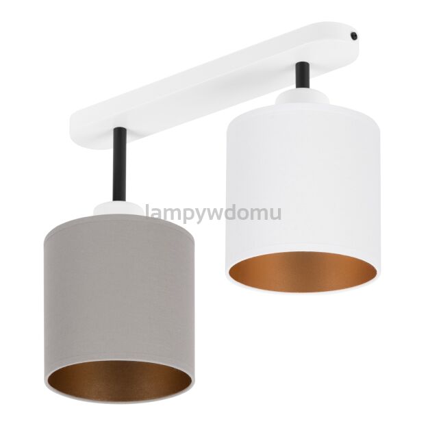 Lampa sufitowa biała dwupunktowy spot z szaro-białymi abażurami C-3306WE-GRWE E27