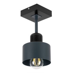 Antracytowo-czarna lampa sufitowa, jednopunktowy spot DAN10x10SC z drewna i metalu E27