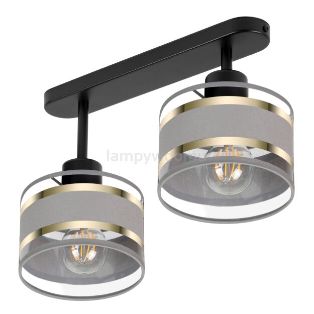 Lampa sufitowa czarna dwupunktowy spot z szarymi abażurami T-3306SC-GRGR E27