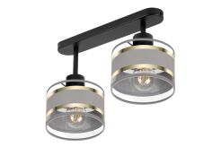 Lampa sufitowa czarna dwupunktowy spot z szarymi abażurami T-3306SC-GRGR E27