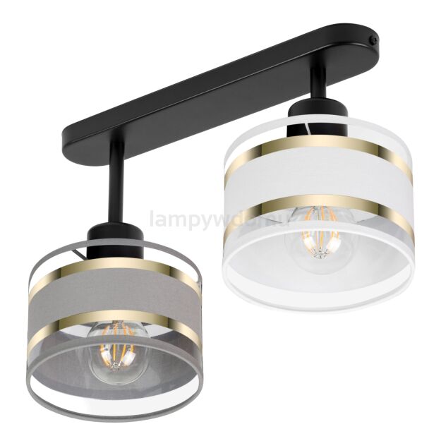 Lampa sufitowa czarna dwupunktowy spot z szaro-białymi abażurami T-3306SC-GRWE E27