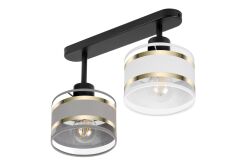 Lampa sufitowa czarna dwupunktowy spot z szaro-białymi abażurami T-3306SC-GRWE E27