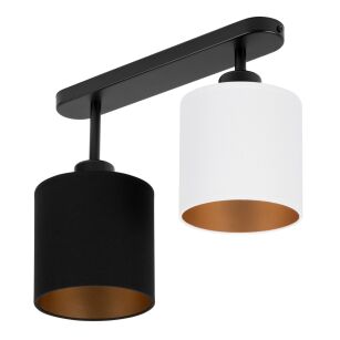 Lampa sufitowa czarna dwupunktowy spot z czarno-białymi abażurami C-3306SC-SCWE E27