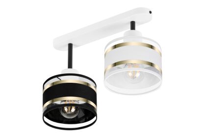 Lampa sufitowa biała dwupunktowy spot z czarno-białymi abażurami T-3306WE-SCWE E27