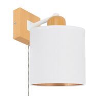 Biały kinkiet LED CL-SHWD-WE10x10BU-WE jednopunktowy z litego drewna z włącznikiem