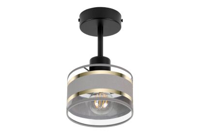 Lampa sufitowa czarna jednopunktowy spot z szarym abażurem T-1010SC-GR E27