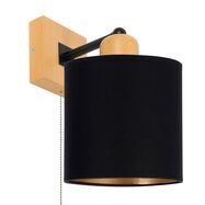 Czarny kinkiet LED CL-SHWD-SC10x10BU-SC jednopunktowy z litego drewna z włącznikiem