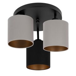 Lampa sufitowa czarna trzypunktowa z szaro-czarnymi abażurami C-3030SC-GRSCGR E27