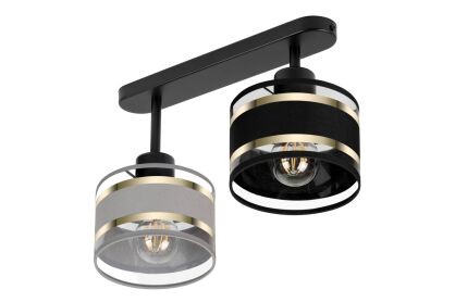 Lampa sufitowa czarna dwupunktowy spot z szaro-czarnymi abażurami T-3306SC-GRSC E27