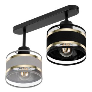 Lampa sufitowa czarna dwupunktowy spot z szaro-czarnymi abażurami T-3306SC-GRSC E27