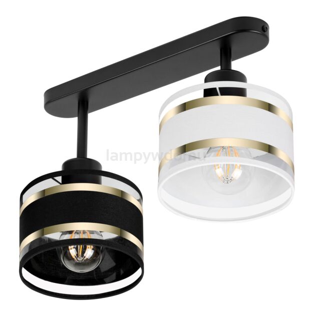 Lampa sufitowa czarna dwupunktowy spot z czarno-białymi abażurami T-3306SC-SCWE E27