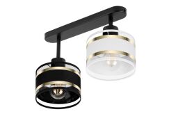 Lampa sufitowa czarna dwupunktowy spot z czarno-białymi abażurami T-3306SC-SCWE E27