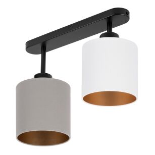 Lampa sufitowa czarna dwupunktowy spot z szaro-białymi abażurami C-3306SC-GRWE E27